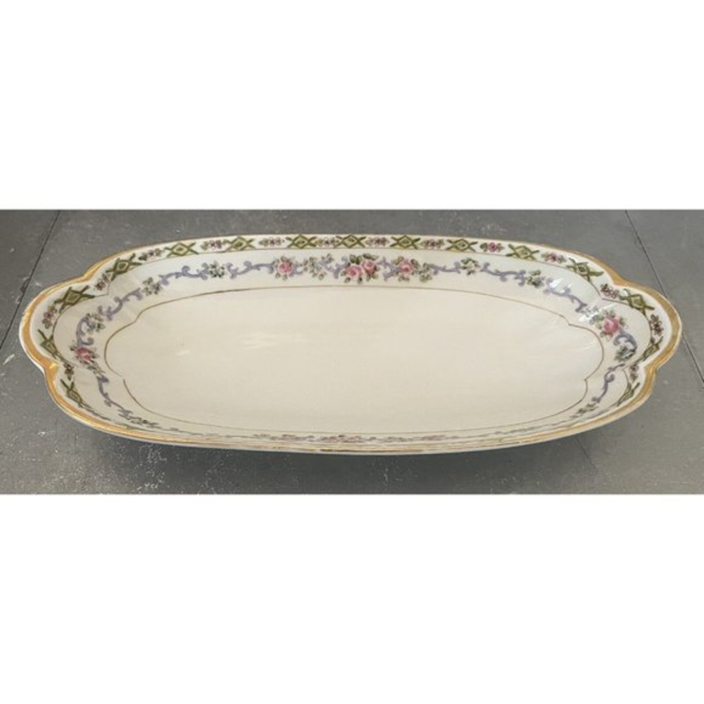 Noritake Hand Painted Small‎ serving Celery/Relish Dish - Floral & Gold Trim 11"